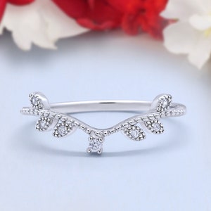 4mm Art Deco V Design Eternity Stackable Wedding Ring Band Round Diamond 925 Sterling Silver