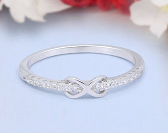 Petite Dainty Infinity Ring Round Shape Simulated Diamond 925 Sterling Silver Face Measurements 3mm(0.11&quot;)