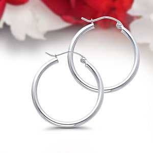 14K Hoop Earrings Solid 14K White Gold 25mm (1&quot;) Hoop Earrings 2mm Thick Light Earrings Hoop White Gold Hoop Gold Hoop
