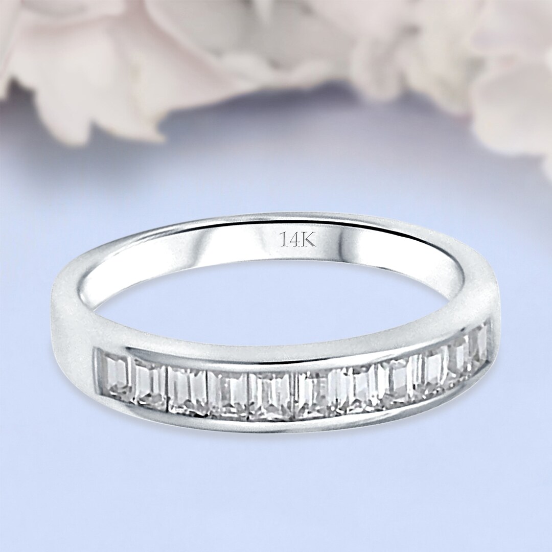 14K Solid Gold Half Eternity Baguette Band Wedding Engagement Ring ...