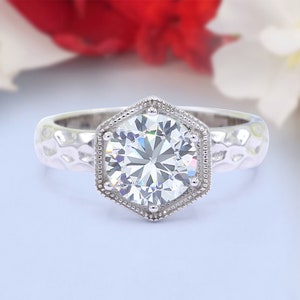 Art Deco Engagement Bridal Ring Hexagon Round Simulated Diamond 925 Sterling Silver