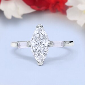 Marquise Art Deco Baguette Engagement Ring Round Simulated Diamond 925 Sterling Silver