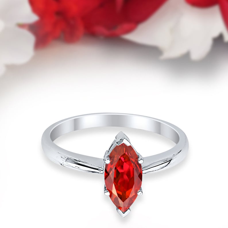 Solitaire Marquise Wedding Engagement Ring 1.00CT Marquise Shape Simulated Garnet Solid 14K White Gold Dazzling Anniversary Bridal