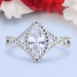 Infinity Shank Art Deco Bridal Wedding Engagement Ring Marquise Round Simulated Cubic Zirconia 925 Sterling Silver