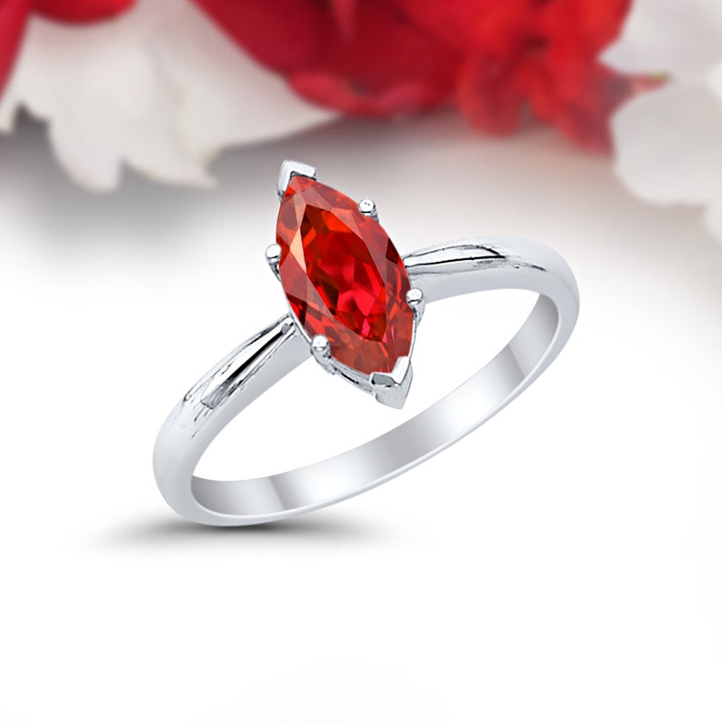 Solitaire Marquise Wedding Engagement Ring 1.00CT Marquise Shape Simulated Garnet Solid 14K White Gold Dazzling Anniversary Bridal