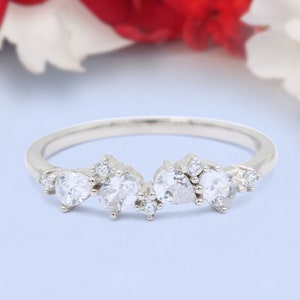 Pear Oval Art Deco Half Eternity Stackable Wedding Band Engagement Bridal Ring Simulated Diamond 925 Sterling Silver
