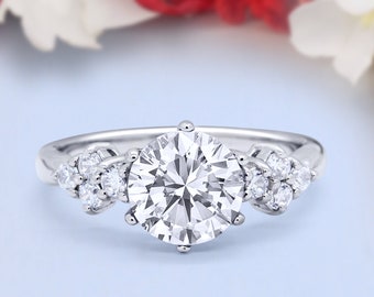 Art Deco Solitaire Wedding Engagement Ring Round Simulated Diamond 925 Sterling Silver