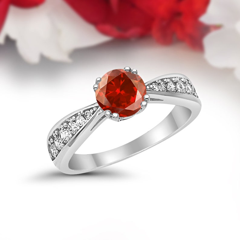 Classic 1.00CT Vintage Round Simulated Garnet 14K Solid White Gold Wedding Engagement Ring Anniversary Bridal Not Plated Solid Gold