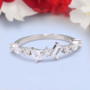Art Deco Band Marquise Baguette Half Eternity Wedding Band Ring Simulated Diamond 925 Sterling Silver