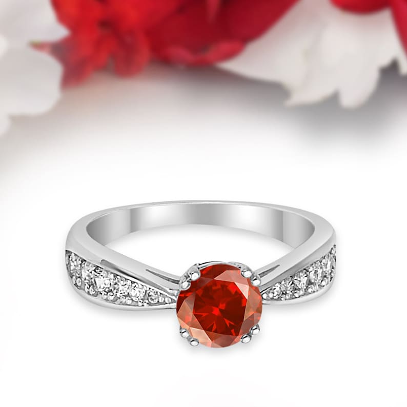 Classic 1.00CT Vintage Round Simulated Garnet 14K Solid White Gold Wedding Engagement Ring Anniversary Bridal Not Plated Solid Gold