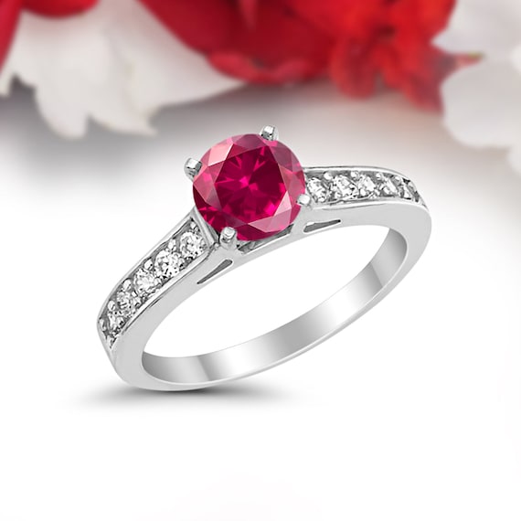 LADIES BAND 1.00CT ROUND/RUBY DIAMOND 14K WHITE GOLD (CENTER STONE RUBY APPROX -0.75CT) LADIES BAND 1.00CT ROUND/RUBY DIAMOND 14K WHITE GOLD (CENTER STONE RUBY APPROX -0.75CT)