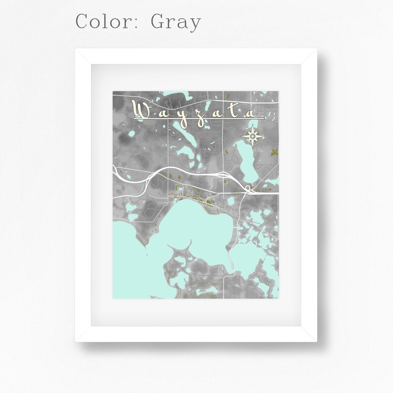 Wayzata Minnesota Map With Streets Water Hills Buildings. Etsy