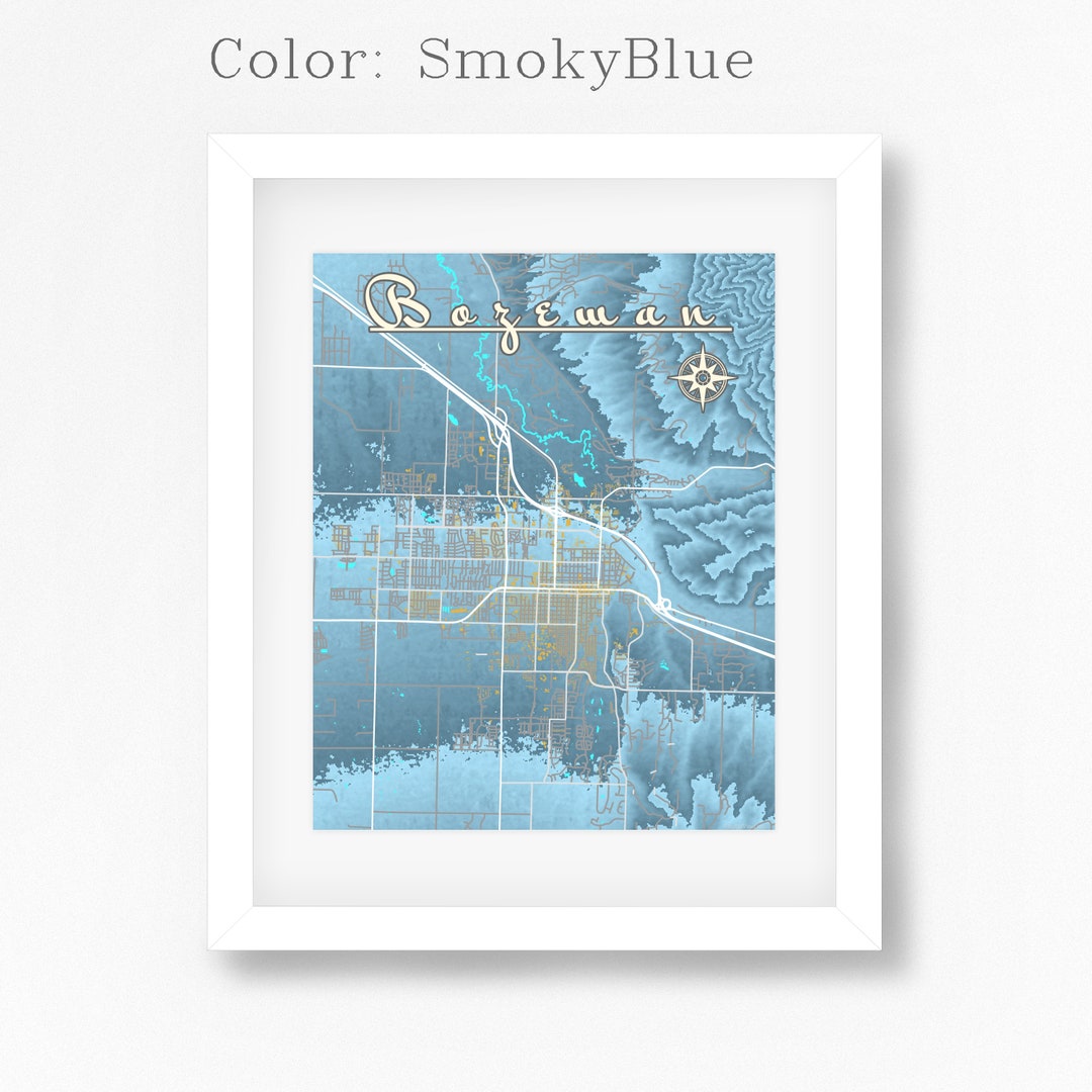 Bozeman Montana Map With Streets, Water, Hills, Buildings. Color and ...