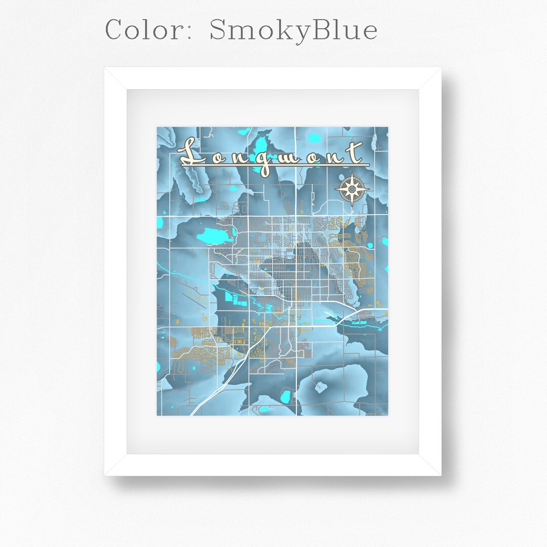 Longmont Colorado Map With Streets, Water, Hills, Buildings. Color and ...