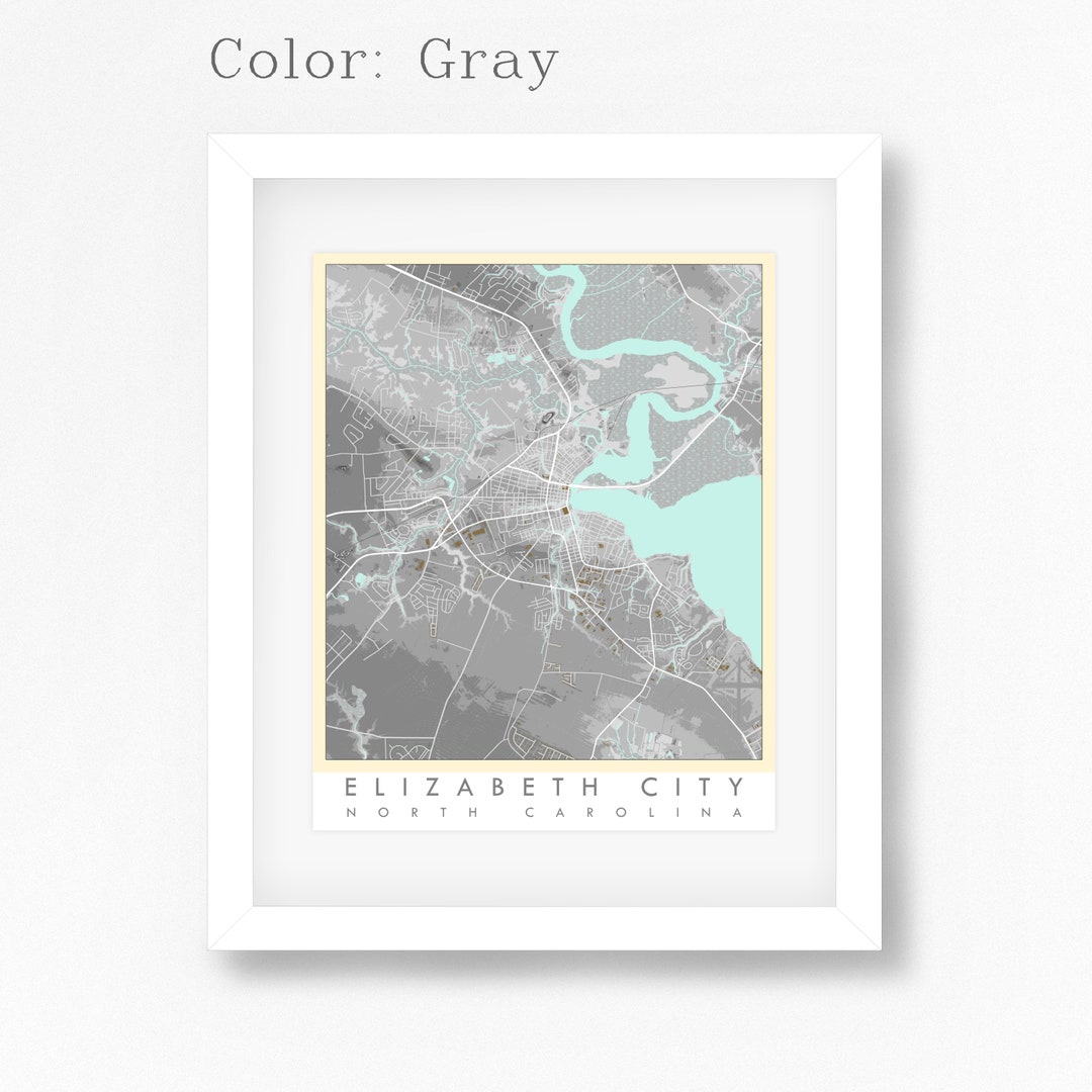 Elizabeth City North Carolina Map With Streets Water Hills Etsy