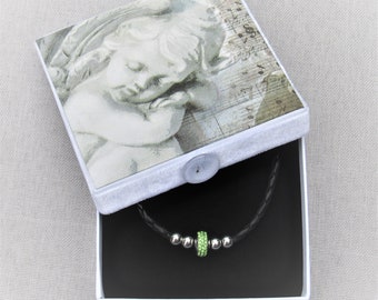 Surprise lovingly packaged - leather, stainless steel and rhinestone - a great combination - chain in green in special gift box - unique