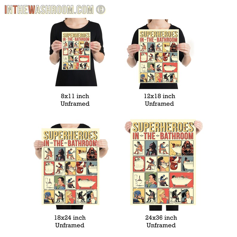 Superhero Bathroom Poster Comic Book Wall Art Print Home Etsy