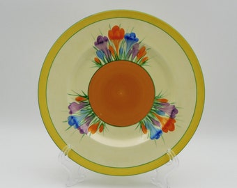 Original **CLARICE CLIFF** 1930 / 40s CROCUS Hand Painted Large Display Plate 23cm - 9 inches - Very Good