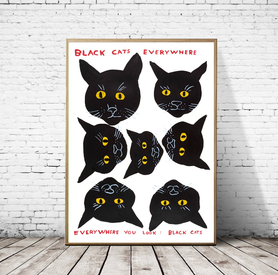 David Shrigley Black Cats Everywhere Giclee Print Poster Etsy