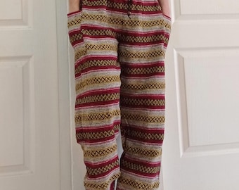 Boho Hmong Handwoven Cotton Harem Pants: Baggy Bohemian Hippie Style