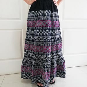 Hmong Batik Hemp Maxi Skirt: Indigo Blue Bohemian Skirt