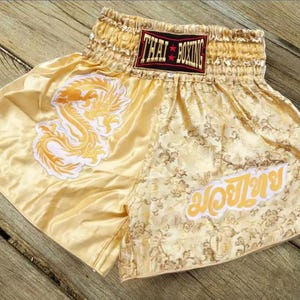 Muay Thai Boxing Shorts für Erwachsene - Gold mit goldenem Drachen