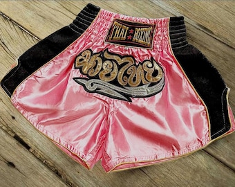 Muay Thai Boxen Shorts für Erwachsene - Rosa mit Seitlichem Schwarzem Band