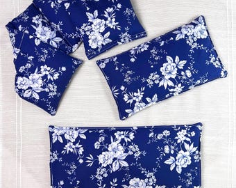 Rice Heating Pad, Microwavable, Rice Bag, Neck Wrap, Eye Pillow, Reusable Hot Cold Pack, Gift for Her, Mom, Mother, Navy Blue Floral 3 Sizes