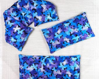 Rice Heating Pad, Microwavable, Rice Bag, Neck Wrap, Eye Pillow, Hot or Cold Therapy Pack, Handmade, 3 Sizes or Set, Butterfly Print