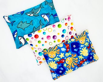 Kids Rice Bag Microwavable, Small Heating Pad or Cold Pack, Boo Boo Bag, Rice Bean Bag, Child Rice Bag, 4x6, Sharks, Bubbles, Sea Creatures