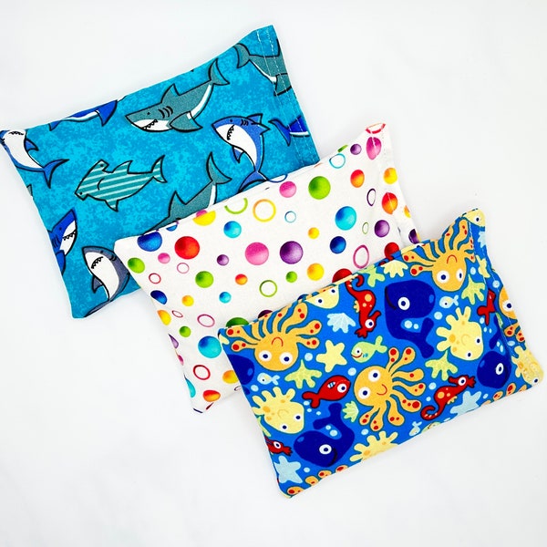 Kids Rice Bag Microwavable, Small Heating Pad or Cold Pack, Boo Boo Bag, Rice Bean Bag, Child Rice Bag, 4x6, Sharks, Bubbles, Sea Creatures