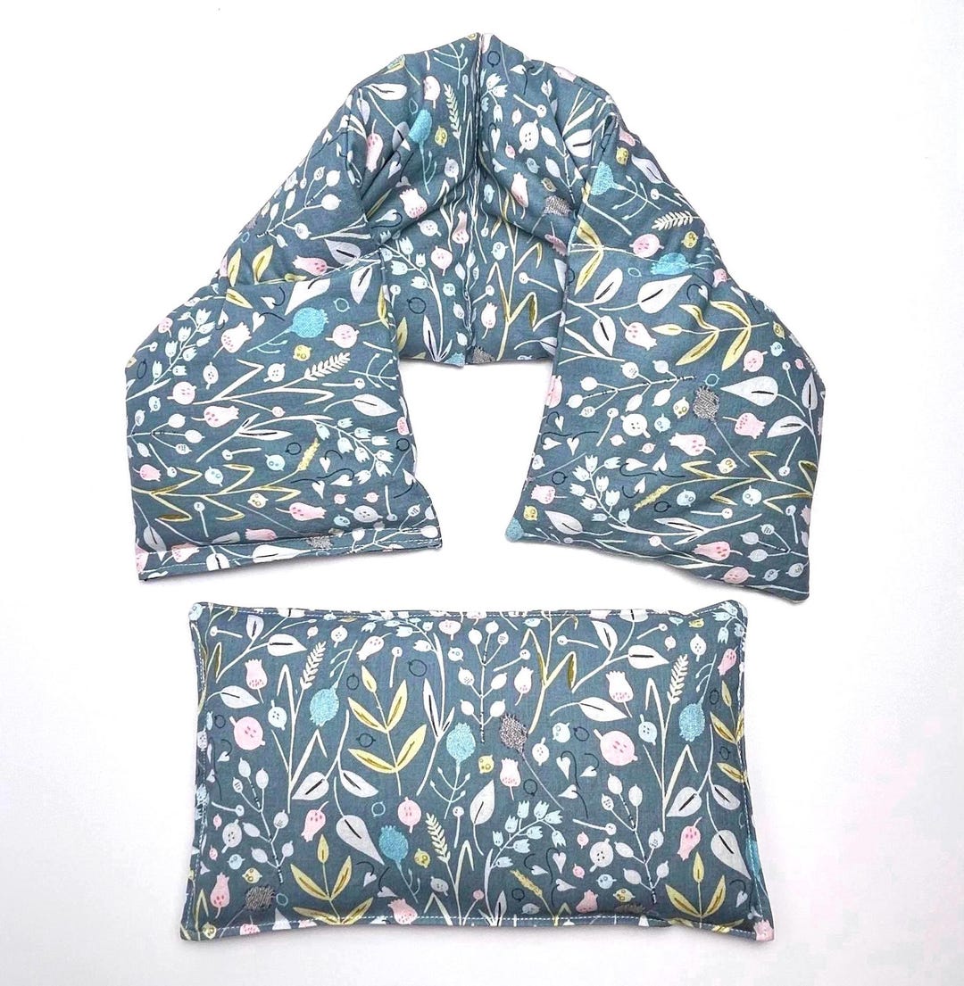 Rice Heating Pad Set, Neck Wrap + Eye Pillow, Microwavable, Natural ...
