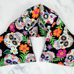 Microwave Neck Wrap, Microwavable Heat Pack, Rice Bag, Heated Neck Pillow, Natural Heating Pad, Sugar Skulls, Day of the Dead