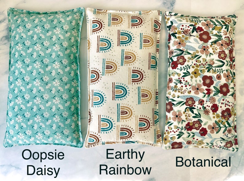 Microwavable Heating Pad, Rice Bag, Rice Heating Pad, Cold Pack, Heat Pack, Daisy, Rainbow or Botanical, Handmade Gift, 2 Sizes image 2