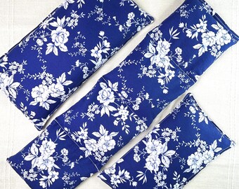 Navy Floral Rice Heating Pad, Microwavable Hot Cold Packs, Neck Wrap, Eye Pillow, 3 Sizes
