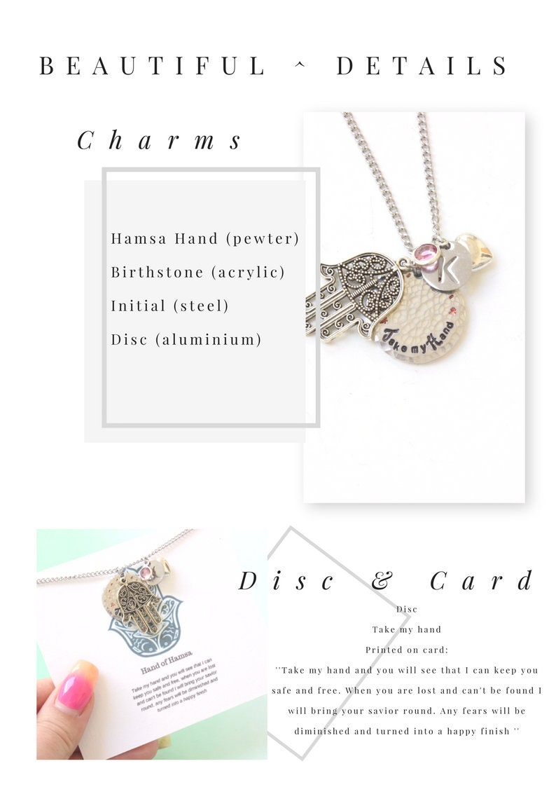 Personalised Hand of Hamsa Necklace with initial and birthstone