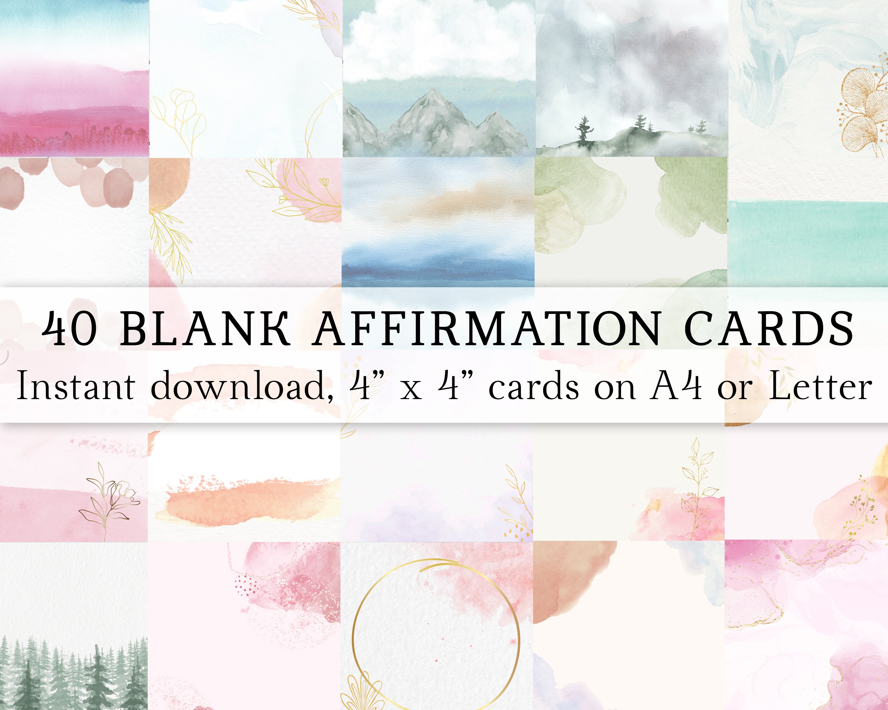 40 Printable Blank Affirmation Cards Blank Watercolor Note - Etsy