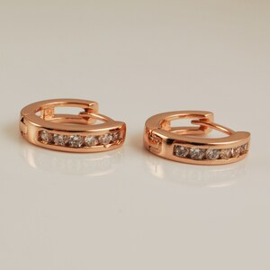 Rose Gold Filled Clear CZ Crystal Half Band 12mm Huggie Hoop Earrings
