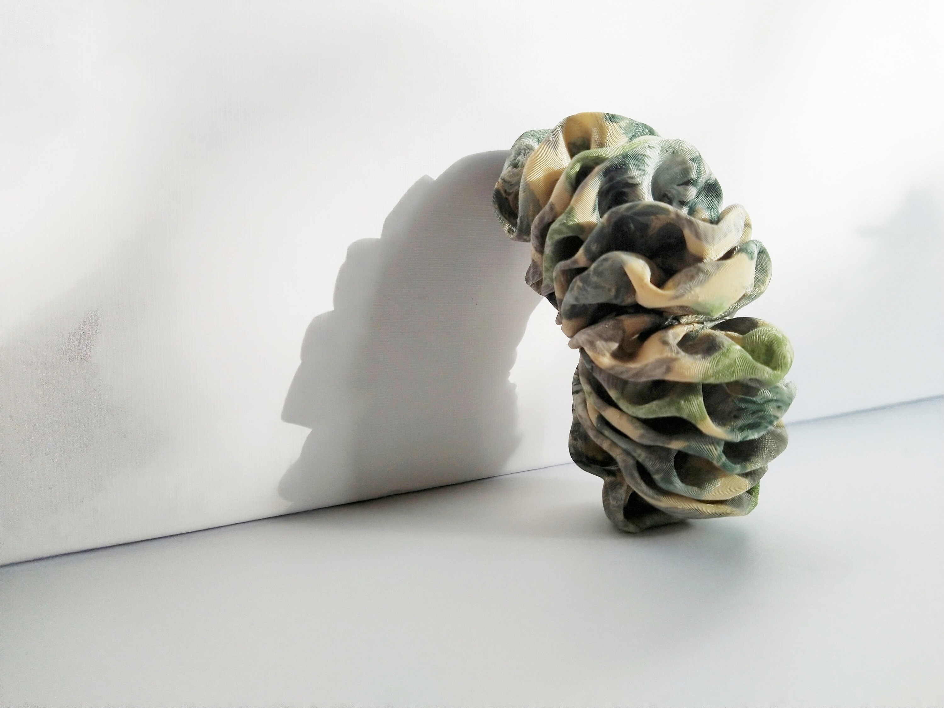Vintage 80s Ruffle Fabric Barrette: Cream Green Blue Hair 