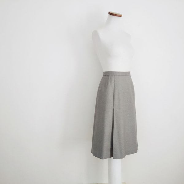 Vintage 90s does 40s Box Pleat Midi Skirt 26 inch waist Approx. UK 8 Grey Academia Preppy Knee Length