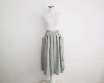 Vintage 70s GOR-RAY Midi Skirt UK 8 Two Pocket Box Pleat High Waist Light Sage Green W 28 L 29.5 Work Wear Chore Cottagecore Prairie Grethel