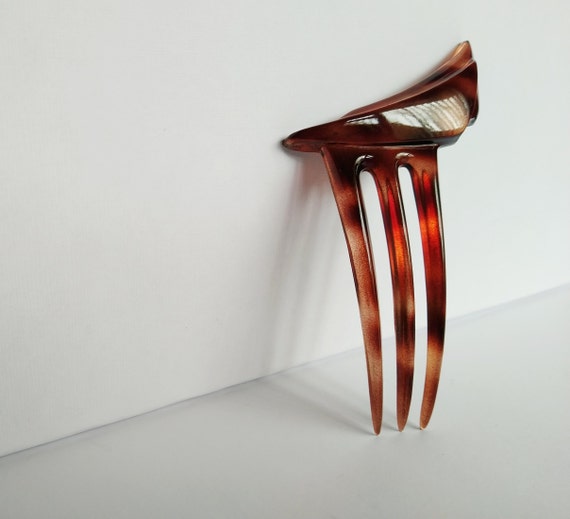 Vintage Faux Tortoiseshell Hair Comb Slide Grip M… - image 3