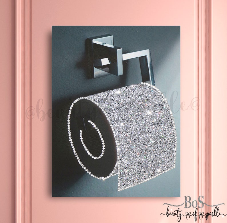 Silver/ Grey Toilet Roll Bathroom Decor Glitter Canvas Etsy UK