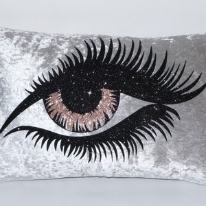 Black Eyelash Silver Crushed velvet Glitter Cushion.