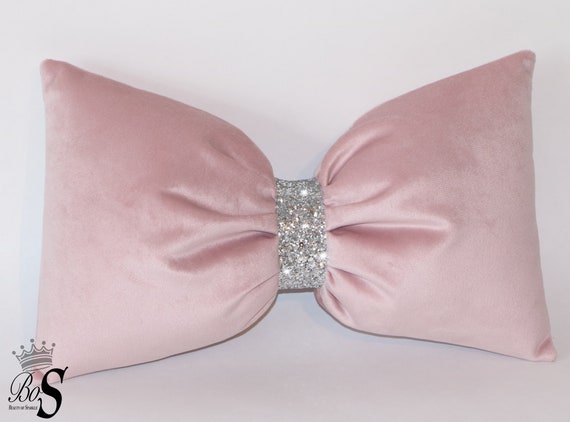 Cushion. Premium Purple Velvet Silver Glitter Bow