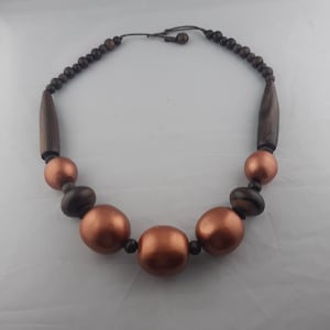 Gerda Lynggaard Necklace Horn with Bronze Toned Wooden Beads 30 inches Unsigned