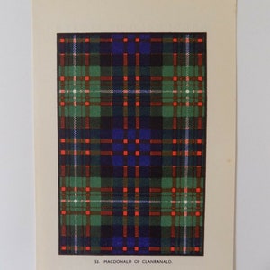 MacDonald of Clanrandald Tartan Vintage Print 1940&#39;s Scotland Scottish Clan