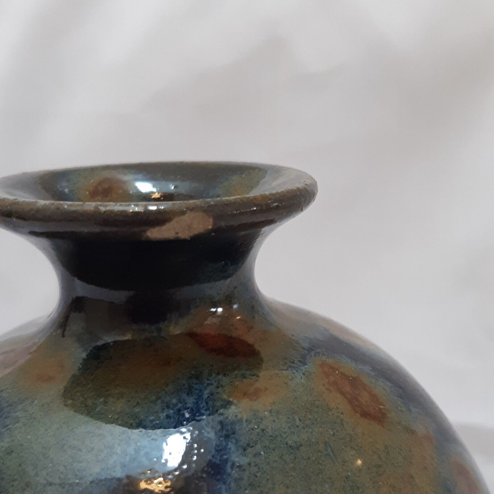 Studio Pottery Vase Pot Signed Blue Multicoloured Mottled