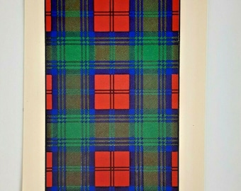 Lindsay Clan Tartan Vintage Colour Print 1940's Scotland Scottish Clan
