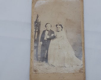 General Tom Thumb and Wife Lavinia Warren Wedding Day Cabinet Card 10 cm x 6 cm